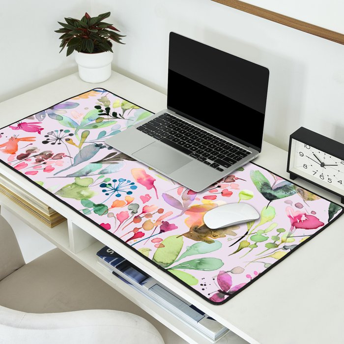 Wild Flowers Meadow Spring Garden Floral Watercolor Pink Desk Mat Gallery Image 2