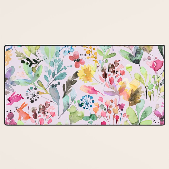 Wild Flowers Meadow Spring Garden Floral Watercolor Pink Desk Mat Gallery Image 3