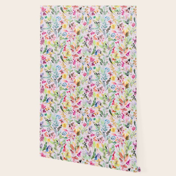 Wild Flowers Meadow Spring Garden Floral Watercolor Pink Wallpaper Gallery Image 2