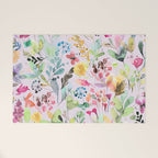 Wild Flowers Meadow Spring Garden Floral Watercolor Pink Welcome Mat Gallery Image 1