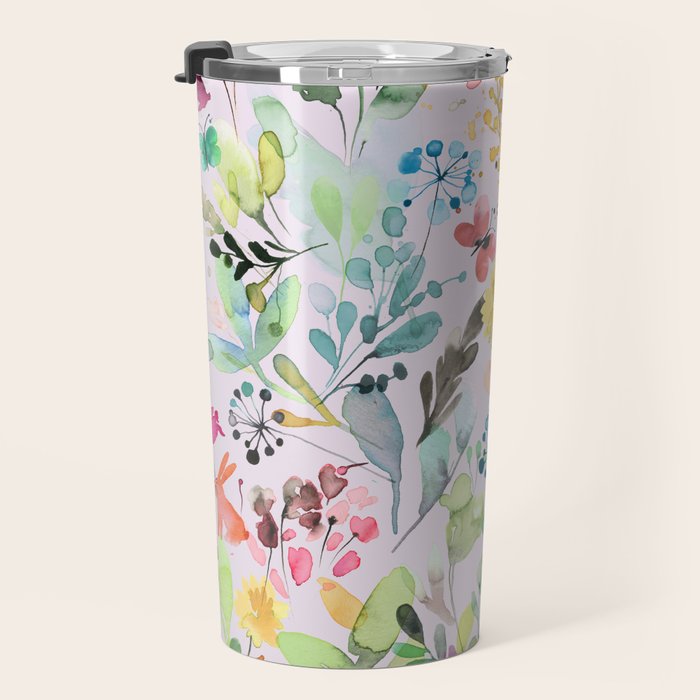 Wild Flowers Meadow Spring Garden Floral Watercolor Pink Travel Mug Gallery Image 3