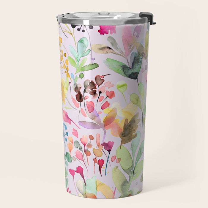 Wild Flowers Meadow Spring Garden Floral Watercolor Pink Travel Mug Gallery Image 2