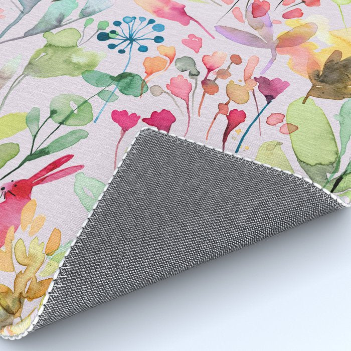 Wild Flowers Meadow Spring Garden Floral Watercolor Pink Rug Gallery Image 4