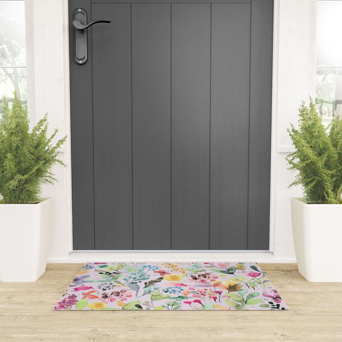 Wild Flowers Meadow Spring Garden Floral Watercolor Pink Welcome Mat Gallery Image 3