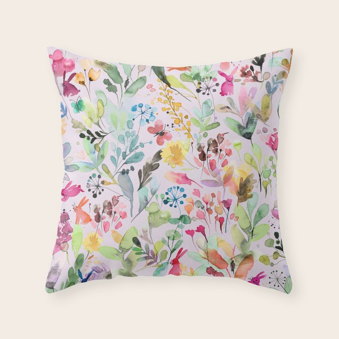 Wild Flowers Meadow Spring Garden Floral Watercolor Pink Throw Pillow Gallery Image 6