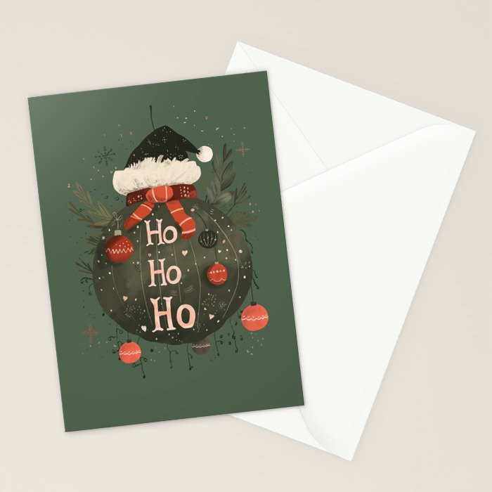 Festive Ho Ho Ho Bauble Green  Stationery Card Gallery Image 2