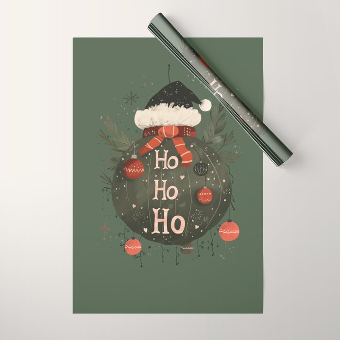 Festive Ho Ho Ho Bauble Green  Wrapping Paper Gallery Image 1