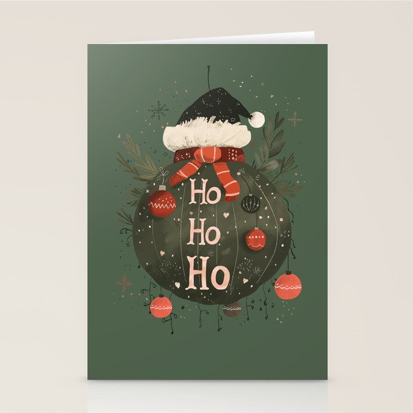 Festive Ho Ho Ho Bauble Green  Stationery Card Gallery Image 1