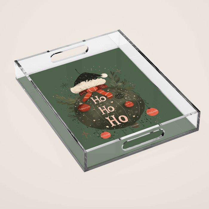Festive Ho Ho Ho Bauble Green  Acrylic Tray Gallery Image 1