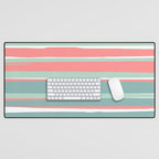 Festive, Abstract, Colorful Stripes, Coral and Teal Green Desk Mat Gallery Image 1