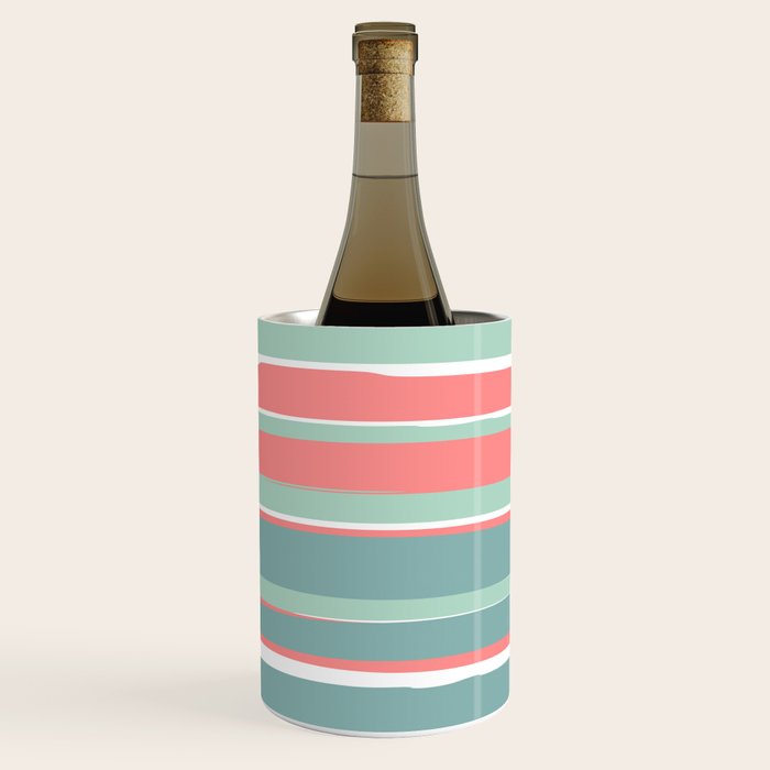 Festive, Abstract, Colorful Stripes, Coral and Teal Green Wine Chiller Gallery Image 1