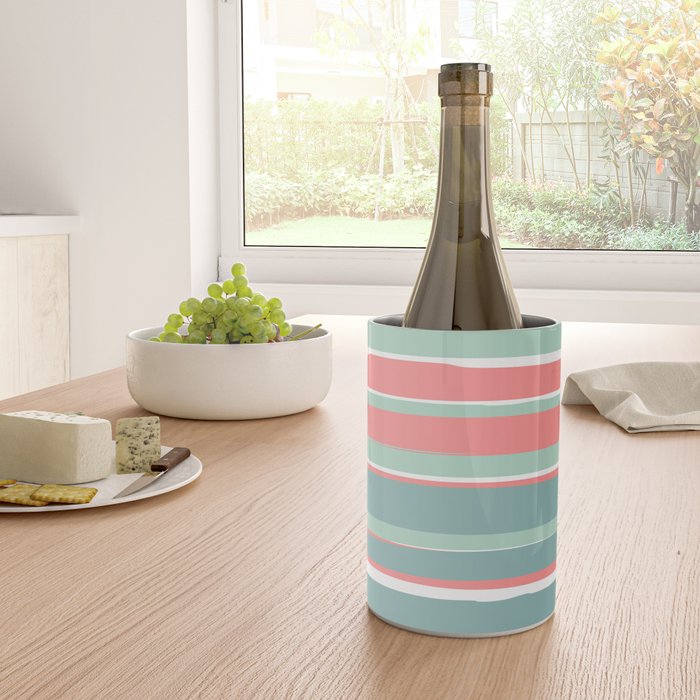 Festive, Abstract, Colorful Stripes, Coral and Teal Green Wine Chiller Gallery Image 4