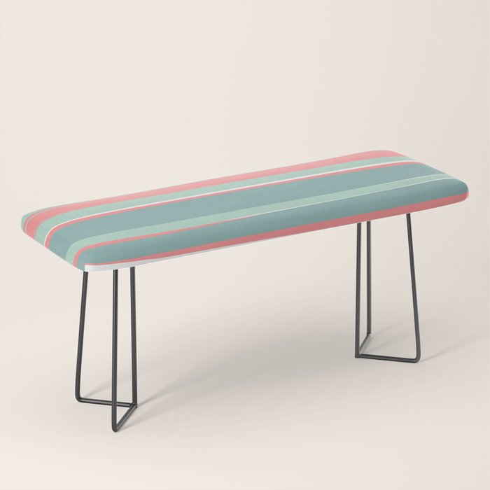 Festive, Abstract, Colorful Stripes, Coral and Teal Green Bench Gallery Image 1
