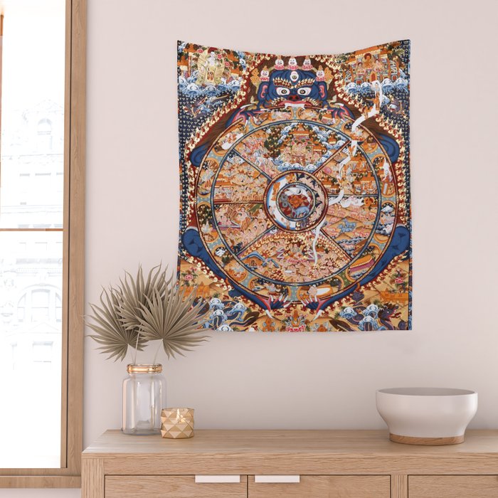 Tibetan Buddhist Samsara Dharma Wheel Wall Tapestry Gallery Image 2
