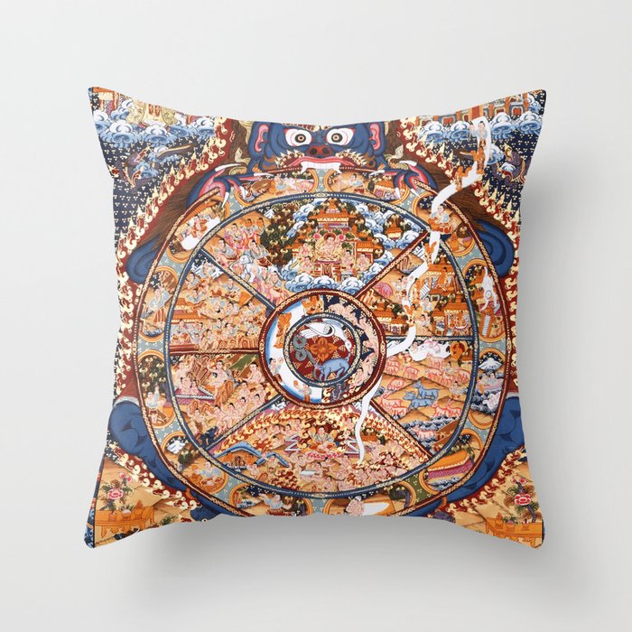 Tibetan Buddhist Samsara Dharma Wheel Throw Pillow Gallery Image 6