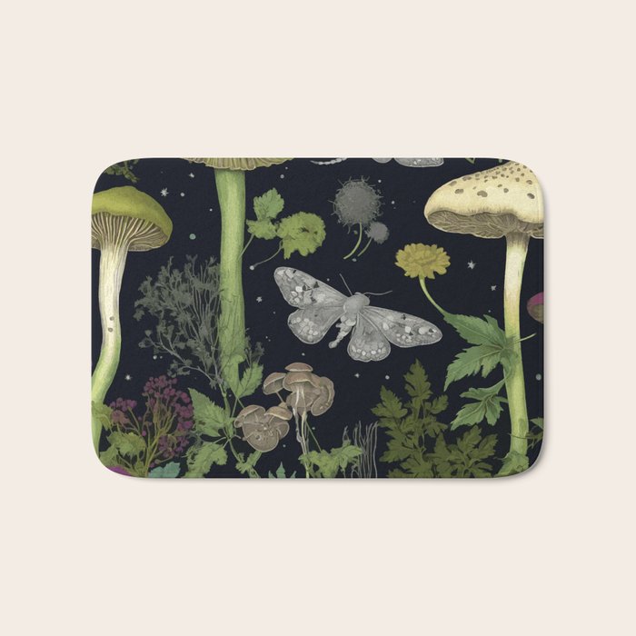 Mystery Night Garden with Moths Mushrooms and Hemlock Bath Mat Gallery Image 1