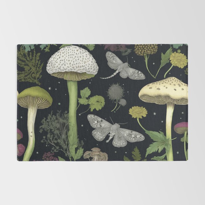 Mystery Night Garden with Moths Mushrooms and Hemlock Rug Gallery Image 2