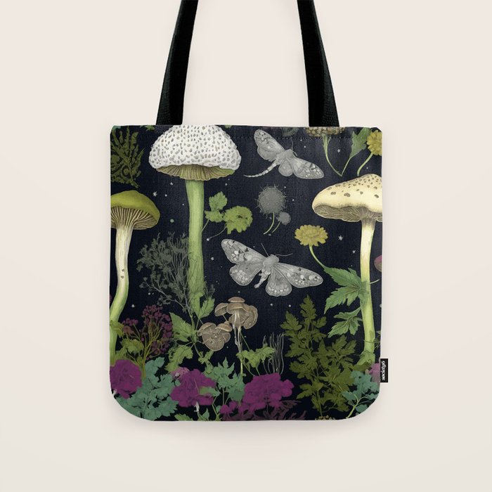 Mystery Night Garden with Moths Mushrooms and Hemlock Tote Bag Gallery Image 1