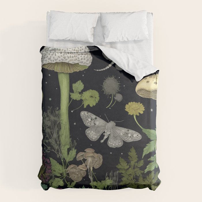 Mystery Night Garden with Moths Mushrooms and Hemlock Duvet Cover Gallery Image 6
