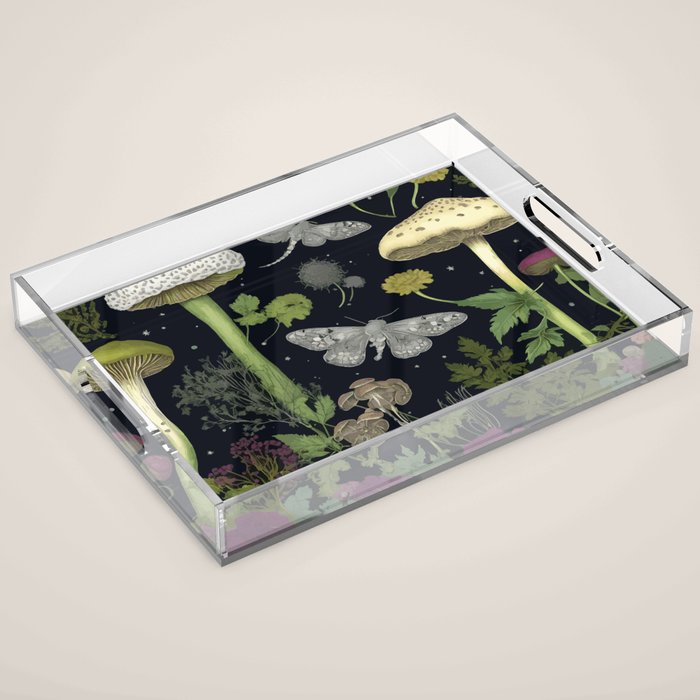 Mystery Night Garden with Moths Mushrooms and Hemlock Acrylic Tray Gallery Image 1