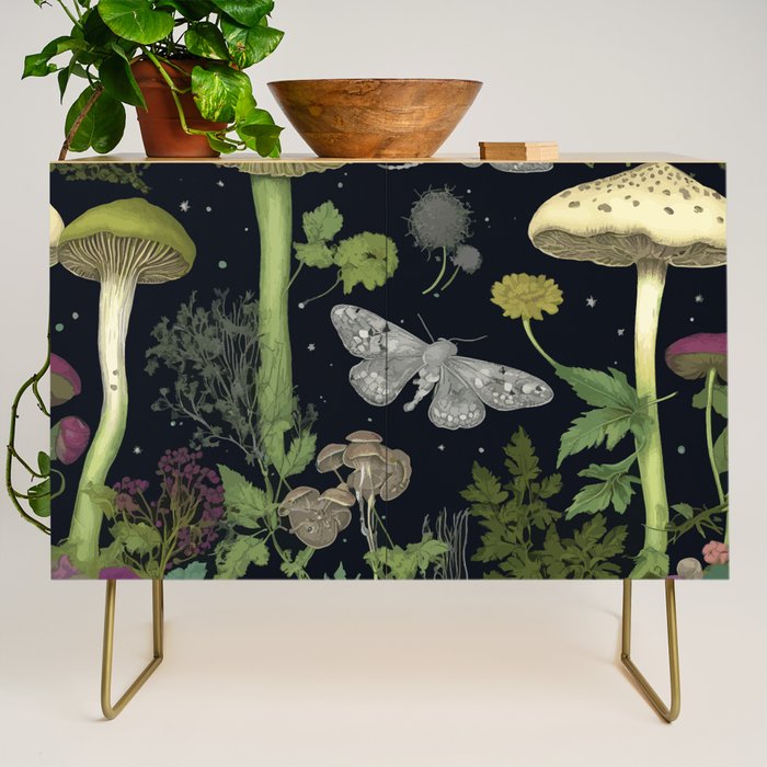 Mystery Night Garden with Moths Mushrooms and Hemlock Credenza Gallery Image 1