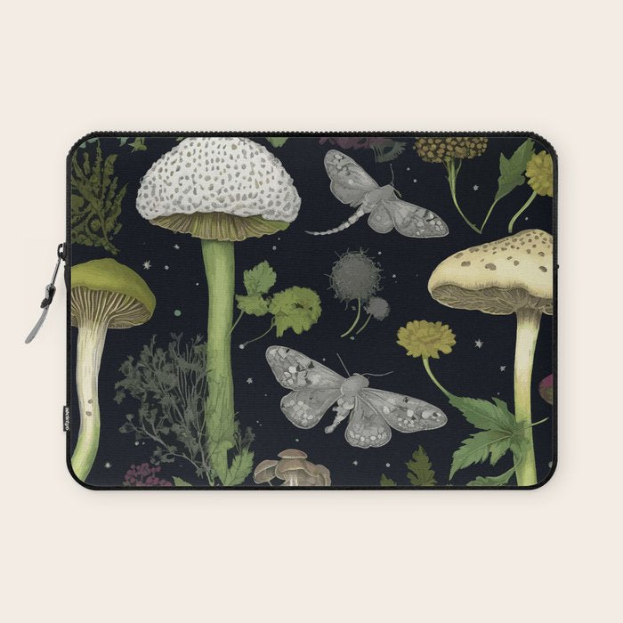 Mystery Night Garden with Moths Mushrooms and Hemlock Laptop Sleeve Gallery Image 1