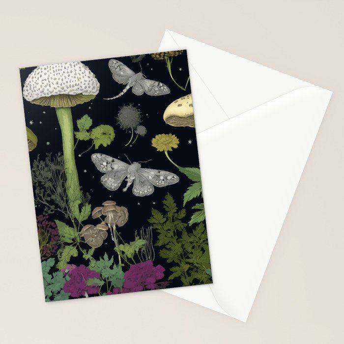 Mystery Night Garden with Moths Mushrooms and Hemlock Stationery Card Gallery Image 2