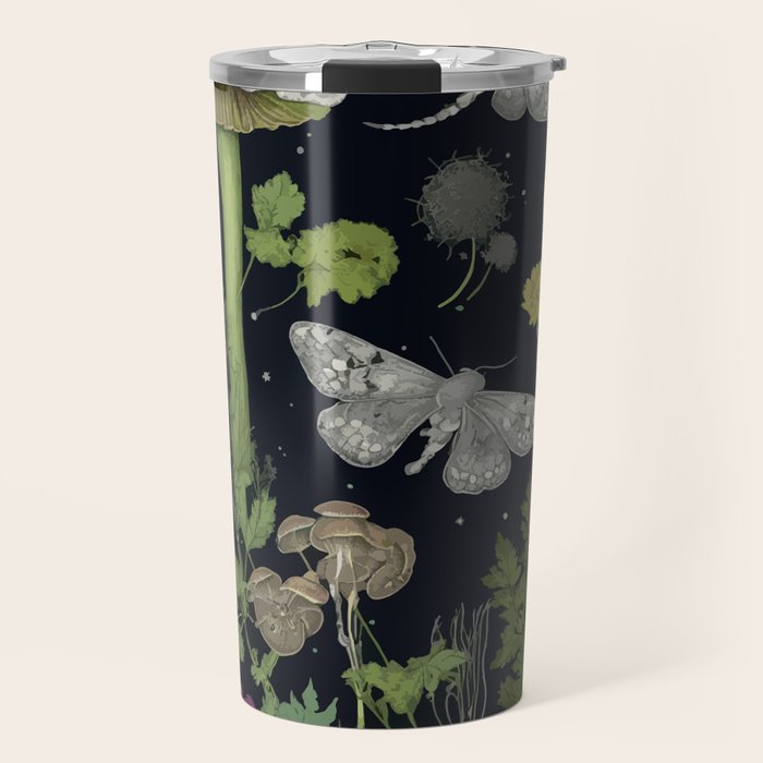 Mystery Night Garden with Moths Mushrooms and Hemlock Travel Mug Gallery Image 1