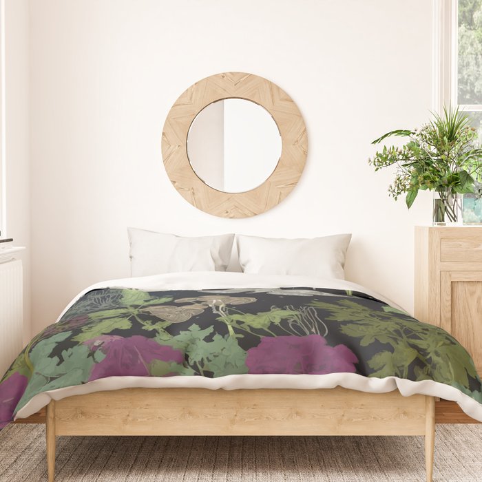 Mystery Night Garden with Moths Mushrooms and Hemlock Duvet Cover Gallery Image 3