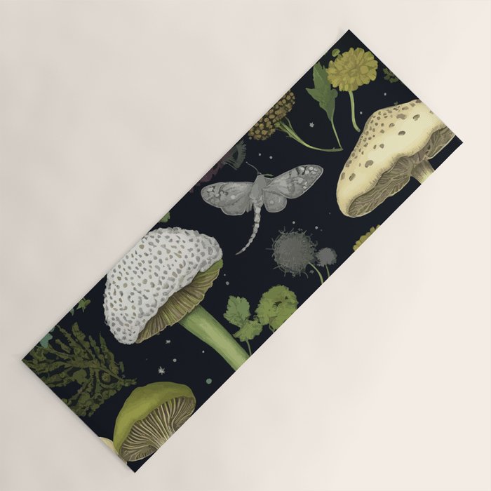 Mystery Night Garden with Moths Mushrooms and Hemlock Yoga Mat Gallery Image 1