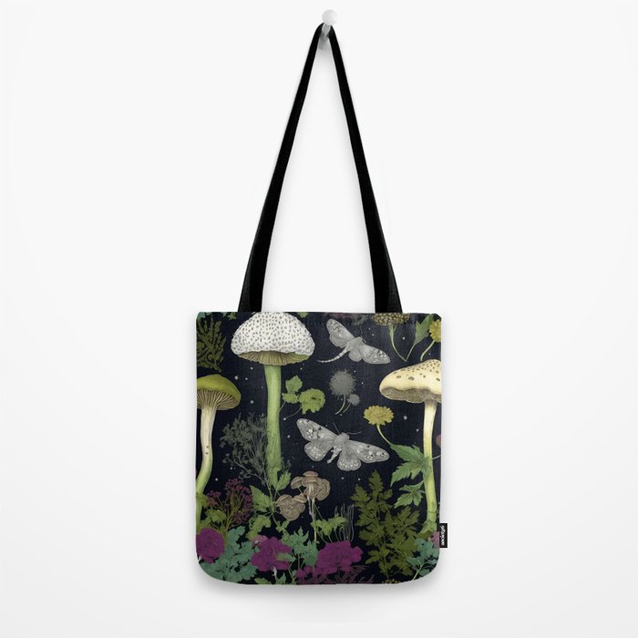 Mystery Night Garden with Moths Mushrooms and Hemlock Tote Bag Gallery Image 2