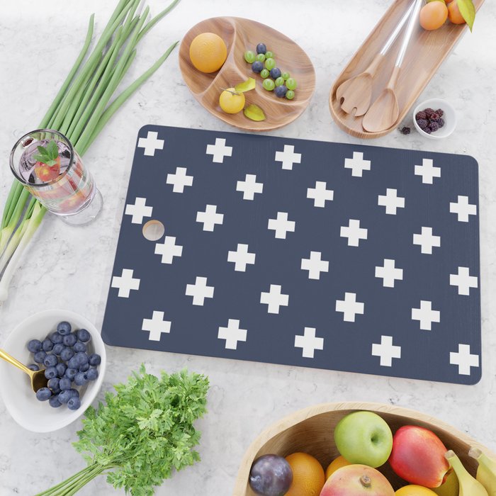 White Swiss Cross Pattern on Navy Blue background Cutting Board Gallery Image 2
