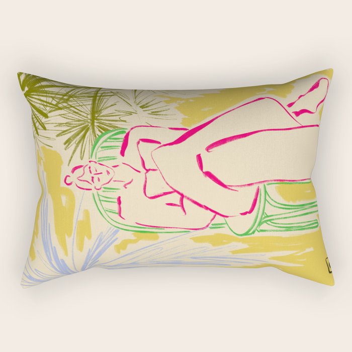 READING AMONG PALM TREES Rectangular Pillow Gallery Image 2