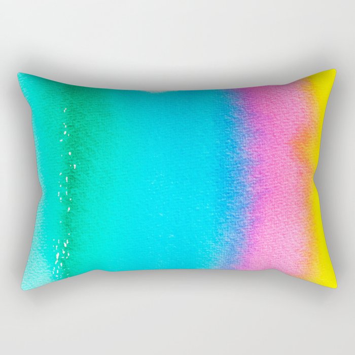 Rainbow, Watercolor Painting Abstract Colorful Fun, Urban Eclectic Contemporary Party Bohemian Rectangular Pillow Gallery Image 1