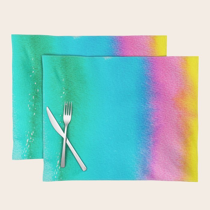 Rainbow, Watercolor Painting Abstract Colorful Fun, Urban Eclectic Contemporary Party Bohemian Placemat Gallery Image 1
