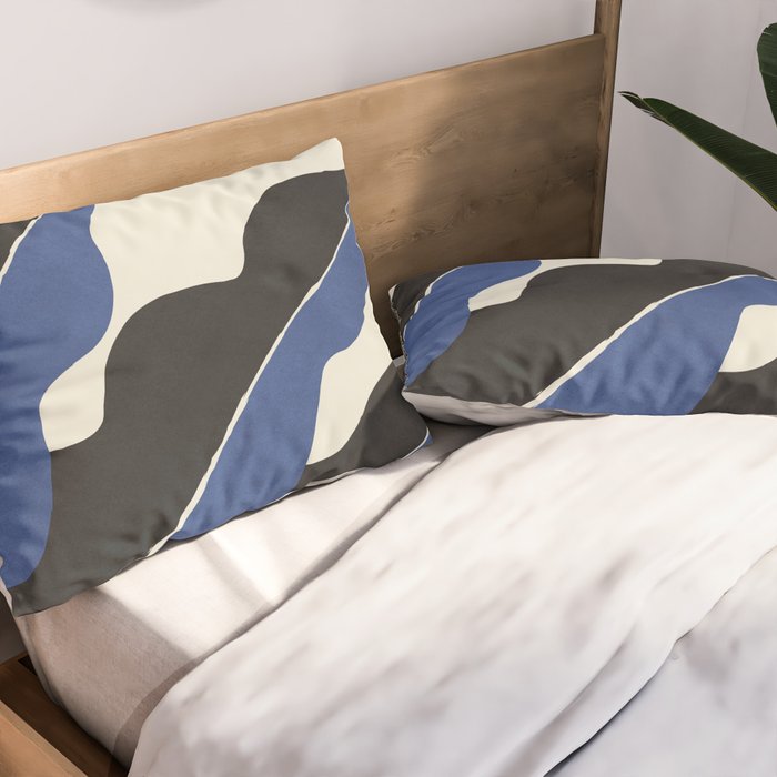 Color Block Abstract Leaf - Blue Black  Pillow Sham Gallery Image 2