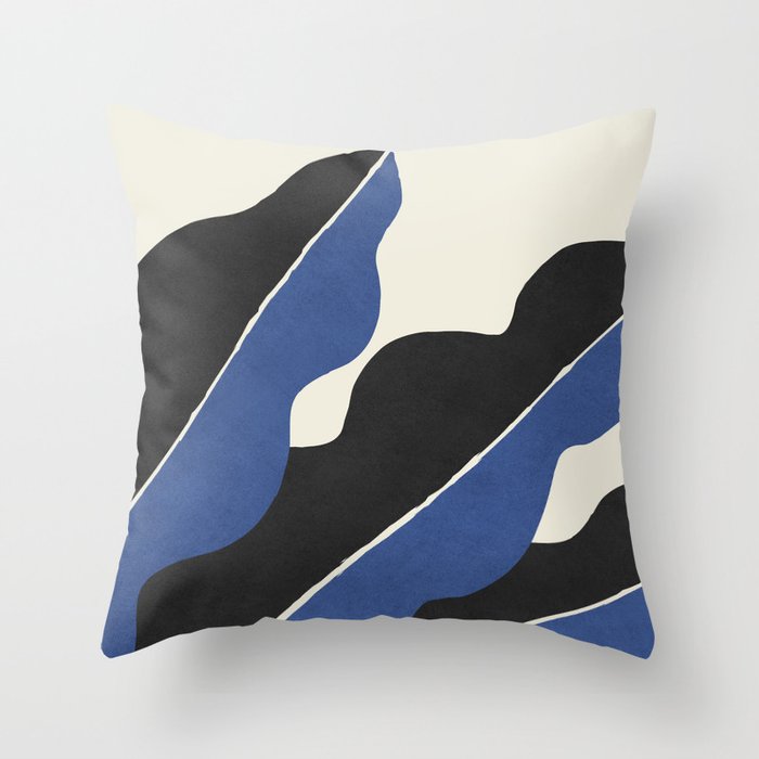Color Block Abstract Leaf - Blue Black  Throw Pillow Gallery Image 1