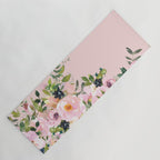 Boho, Vintage, Floral Watercolor, Pink Roses Yoga Mat Gallery Image 1