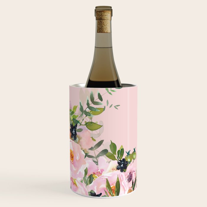 Boho, Vintage, Floral Watercolor, Pink Roses Wine Chiller Gallery Image 1