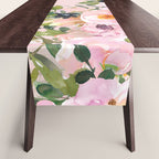 Boho, Vintage, Floral Watercolor, Pink Roses Table Runner Gallery Image 1
