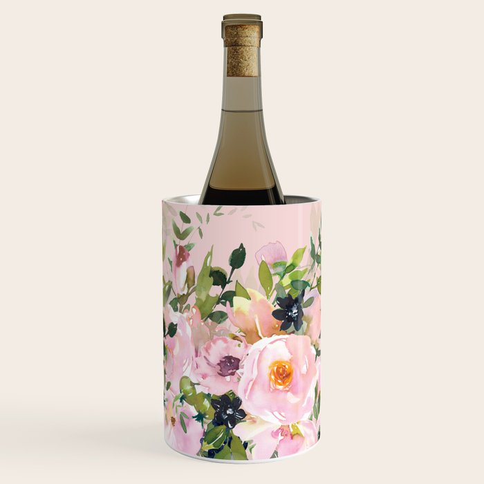 Boho, Vintage, Floral Watercolor, Pink Roses Wine Chiller Gallery Image 2