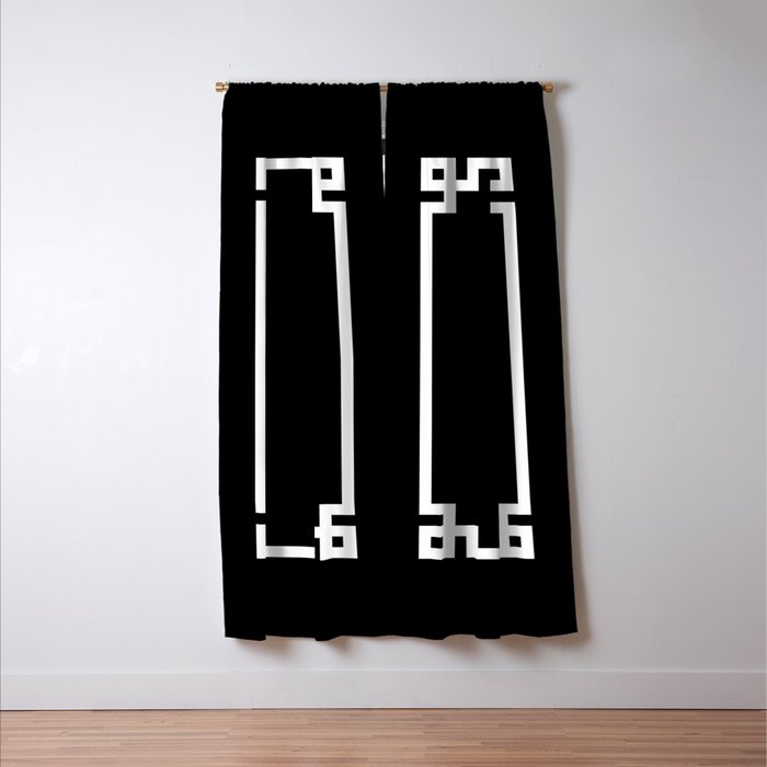Black and White Greek Key Border Window Curtain Gallery Image 3