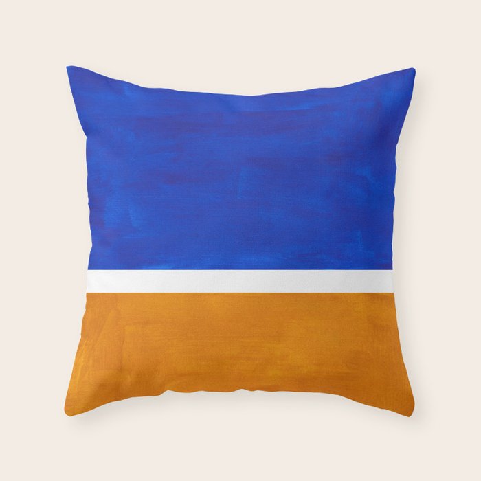Phthalo Blue Yellow Ochre Mid Century Modern Abstract Minimalist Rothko Color Field Squares Throw Pillow Gallery Image 6