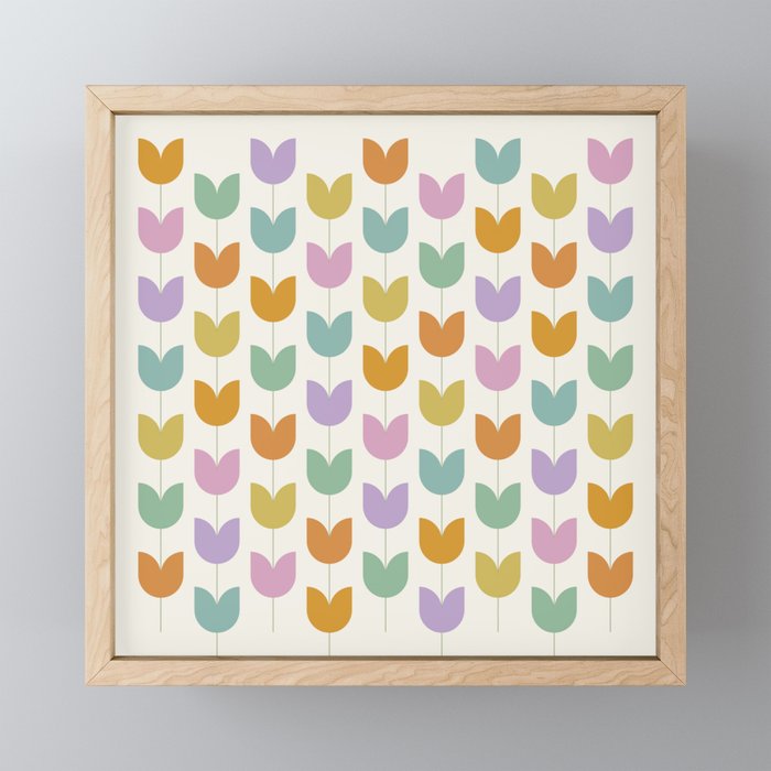 Spring Tulips X Rainbow Mid Century Flowers Mini Art Print Gallery Image 1