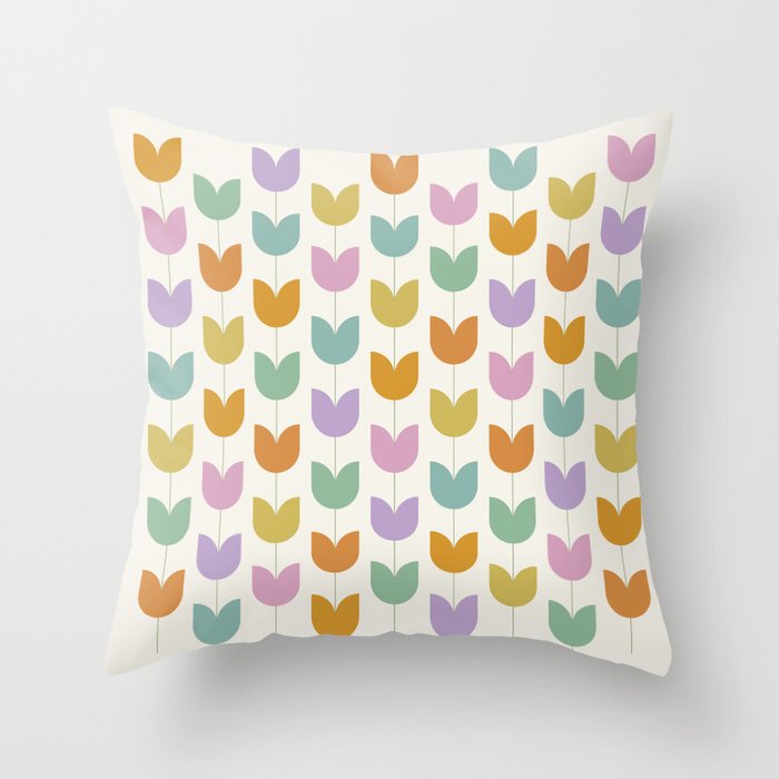 Spring Tulips X Rainbow Mid Century Flowers Throw Pillow Gallery Image 1