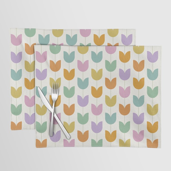 Spring Tulips X Rainbow Mid Century Flowers Placemat Gallery Image 1