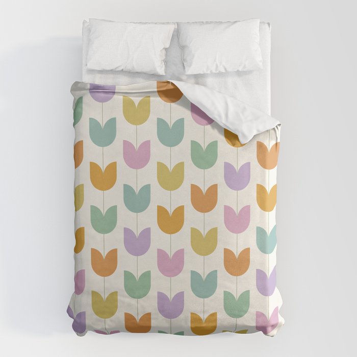 Spring Tulips X Rainbow Mid Century Flowers Duvet Cover Gallery Image 6