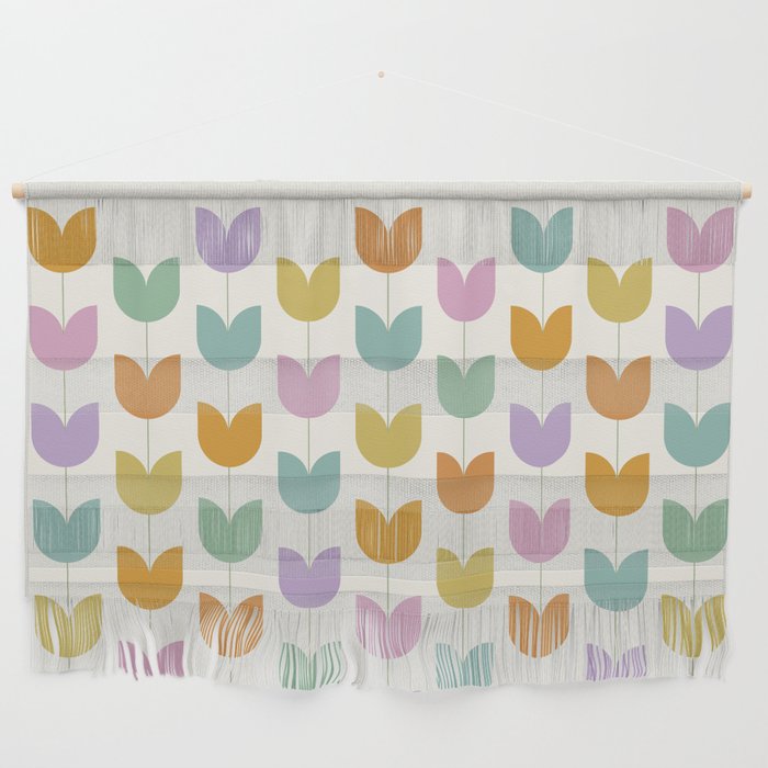 Spring Tulips X Rainbow Mid Century Flowers Wall Hanging Gallery Image 1