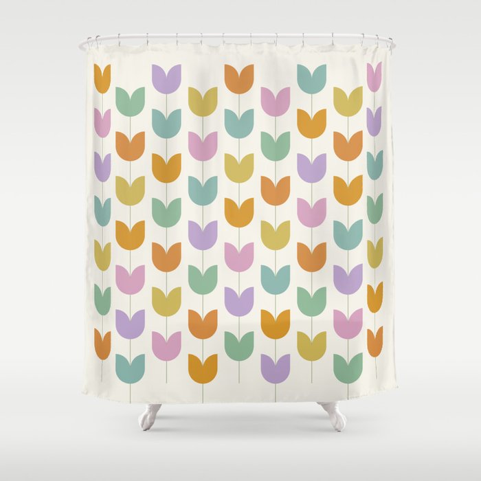 Spring Tulips X Rainbow Mid Century Flowers Shower Curtain Gallery Image 1