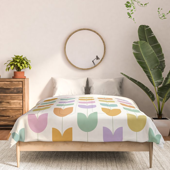 Spring Tulips X Rainbow Mid Century Flowers Comforter Gallery Image 3